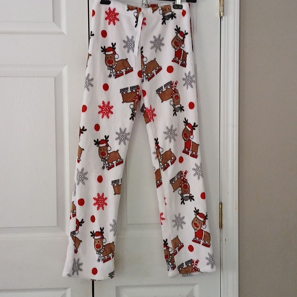 Reindeer fleece holiday winter pajama bottoms Sz M Run small see description